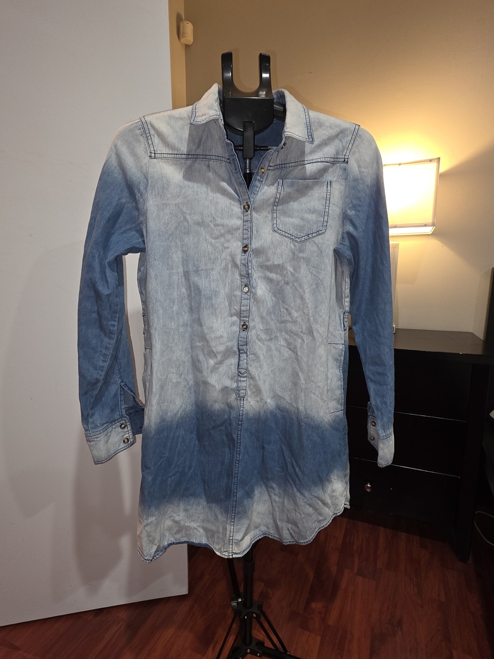 Chocolate Ombre Denim Button-Down Shirt Dress in Light Blue and Blue